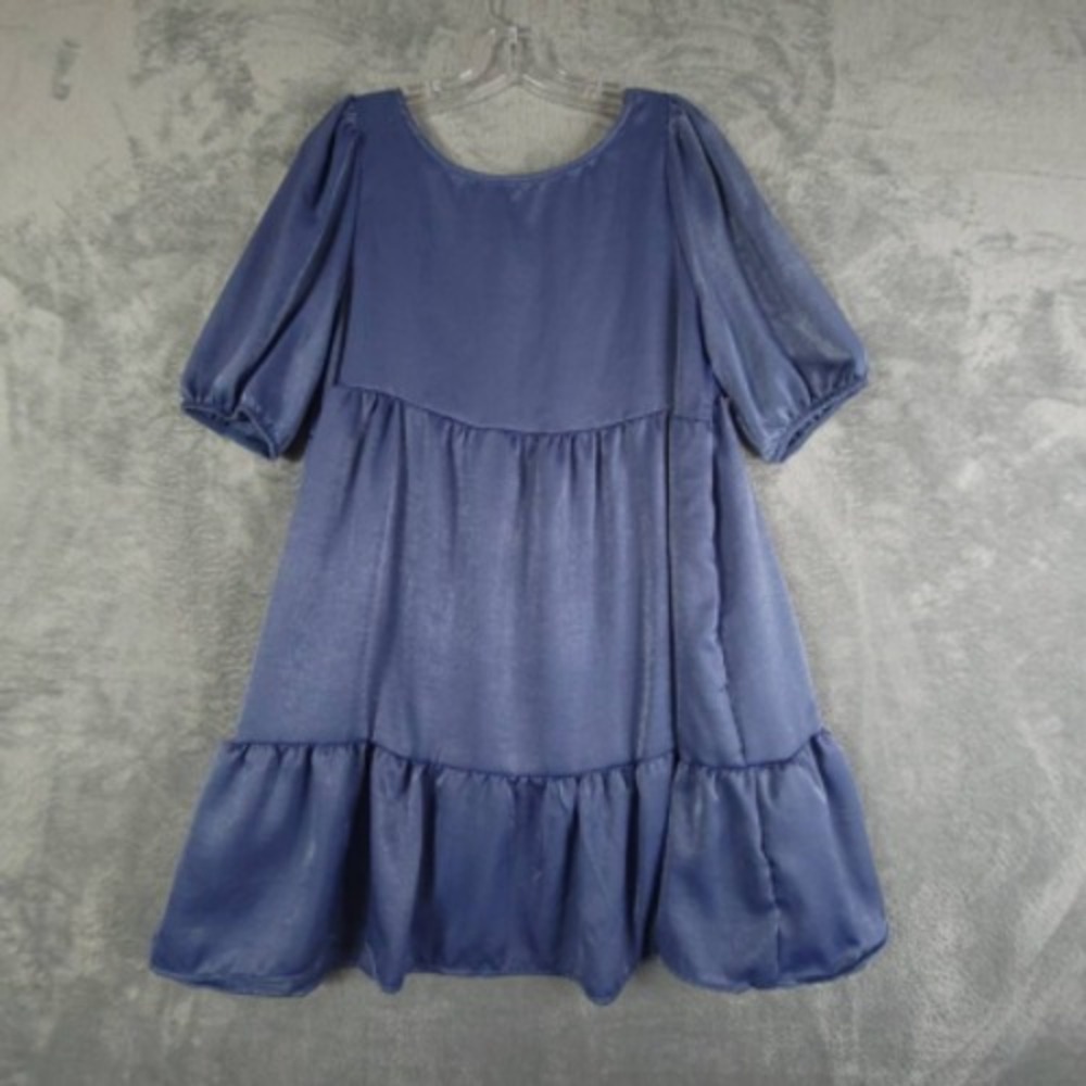 Wanderlux Dress Womens‎ Blue L Mini Tiered A-Line Short Sleeve Cut Out New